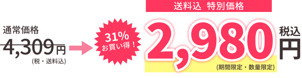 通常価格4,309円（税・送料込）→【特別価格】2,980円（税・送料込）　31％以上お買い得！